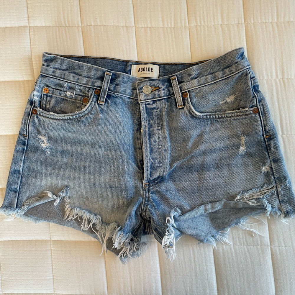 AGolde Parker distressed denim shorts, size 28